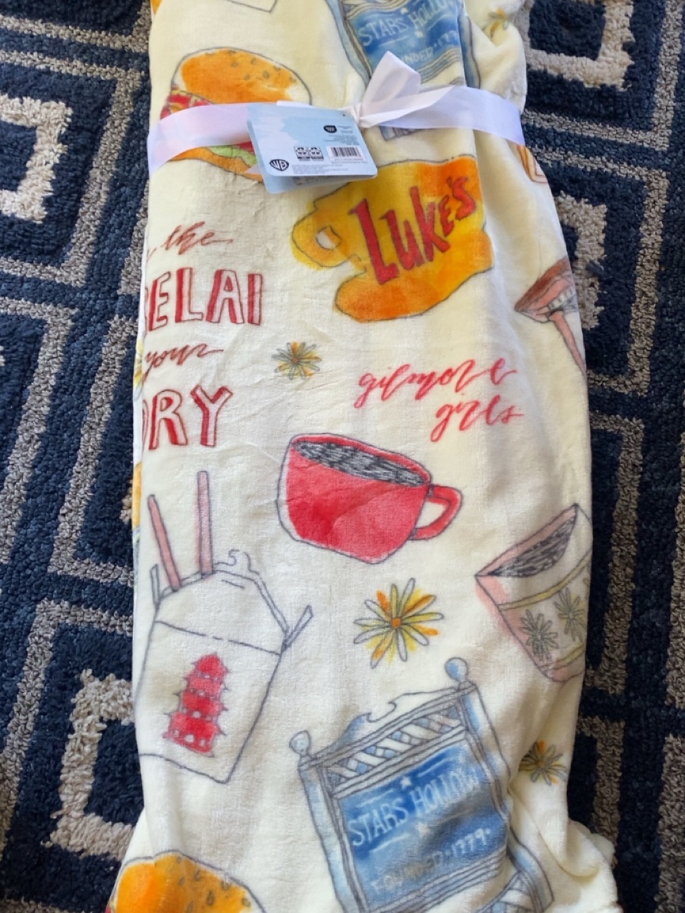Gilmore Girls Luke's Diner Cream Printed Plush Throw Blanket